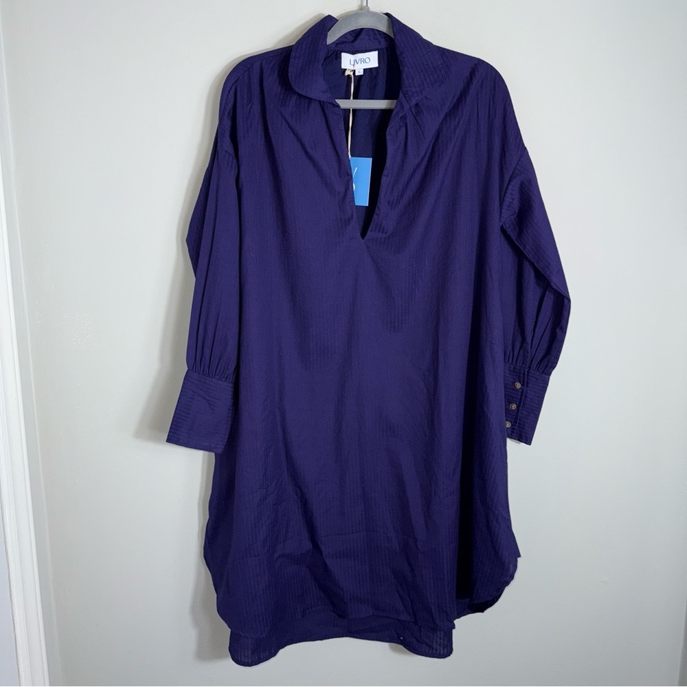 Livro 100% Cotton 'Jane' Shirt Dress-Long Sleeves-Purple-Midi-Small-NWT